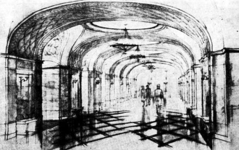 Szkic architektoniczny jednej z projektowanych stacji metra w Warszawie